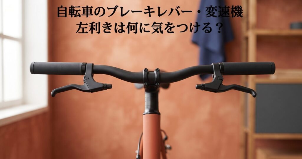 自転車のブレーキレバー・変速機、左利きは何に気をつければいいか、というタイトル文字を焼き込んだアイキャッチ画像(ブランドロゴなし再生成版)